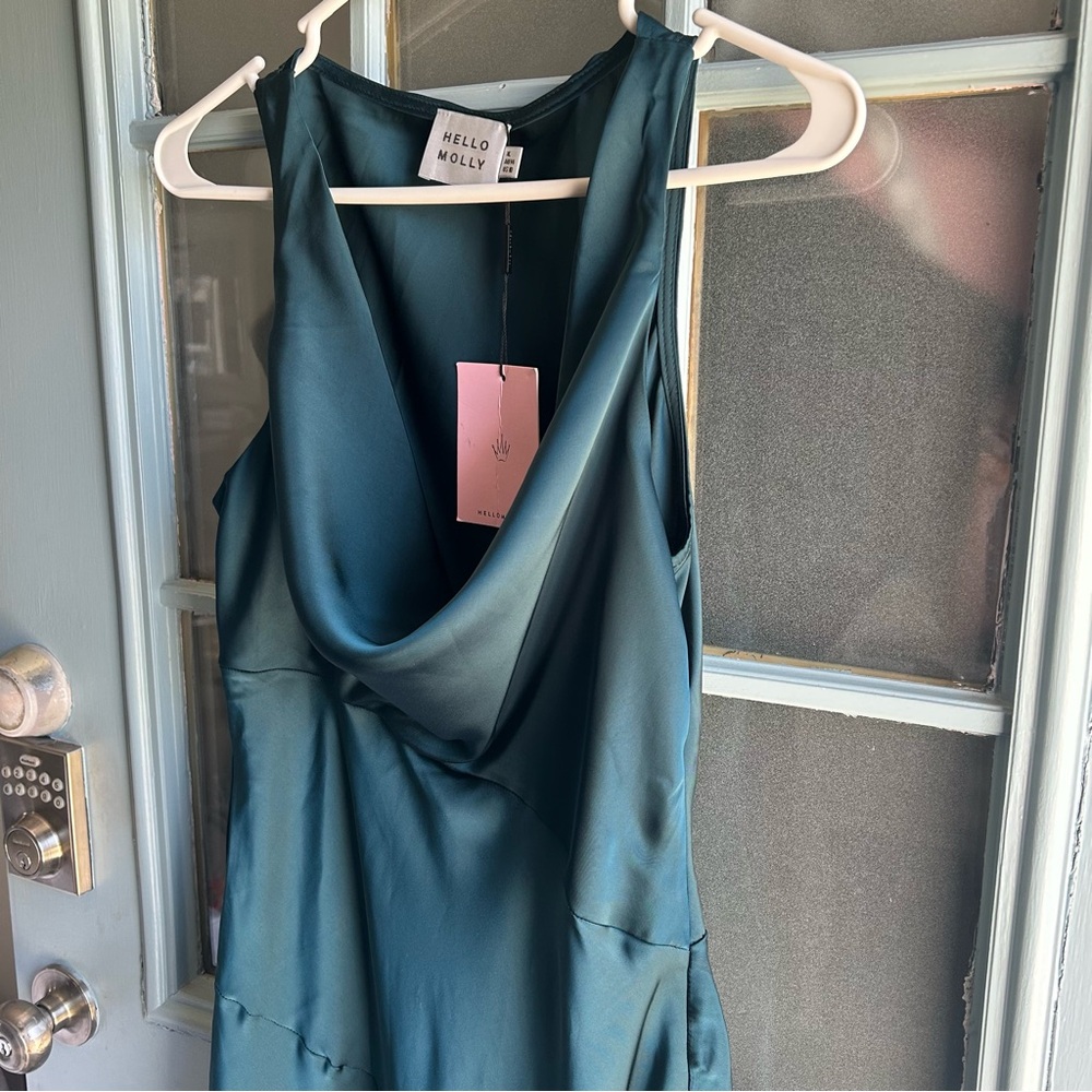 NWT Hello Molly Cowl Neck Formal Long Maxi Dress Bridesmaid Gown Teal Green XL - Picture 3 of 11